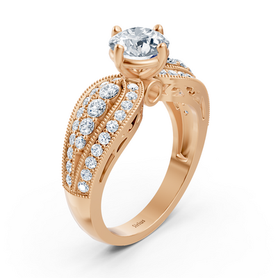 Extravagant diamond engagement ring in 14 carat rose gold