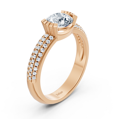Modern solitaire diamond engagement ring in 14 carat rose gold