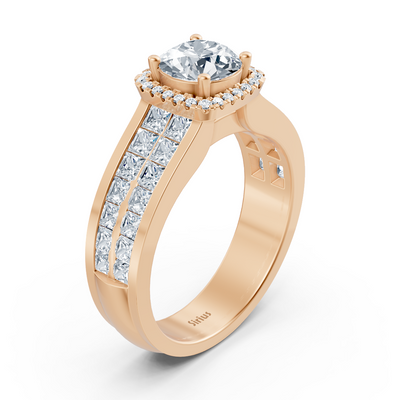 Extravagant diamond engagement ring with princess and brilliant cut in 14 carat rose gold