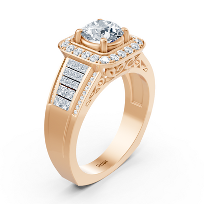 Funkelnder Diamant Verlobungsring mit Prinzess- und Brillantschliff aus 14 Karat Roségold