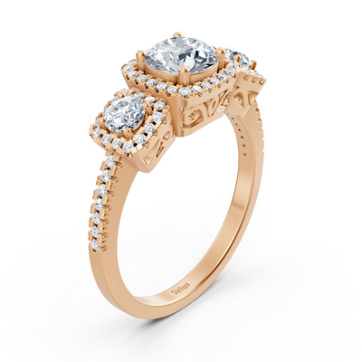 Diamant 3-Stein Verlobungsring aus Roségold