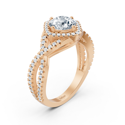 Diamond halo engagement ring in rose gold