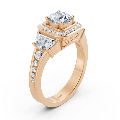 Diamond &amp; Ruby 3-Stone Engagement Ring in Rose Gold