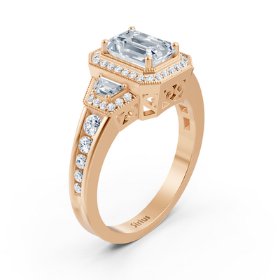 Diamant, Smaragd & Rubin Halo Verlobungsring aus Roségold