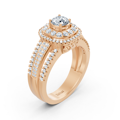 Double Halo Diamond Ring Rose Gold