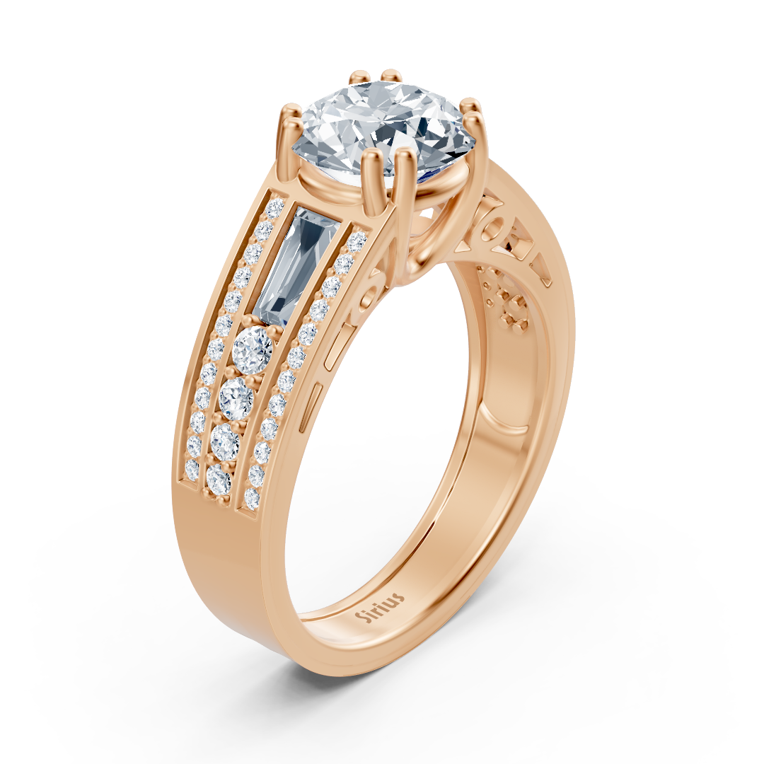 Diamantring Roségold mit Baguetteschliff