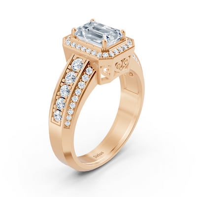 Birgie Sirius Roségold Diamant & Smaragd Halo Ring mit Smaragd & Rundschliff