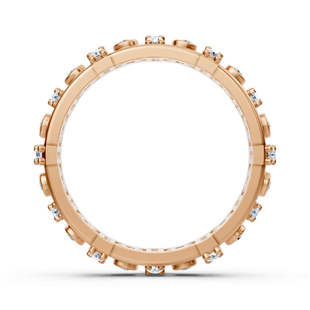 14 carat rose gold diamond memoire ring - modern ladies' ring with bezel and prong setting