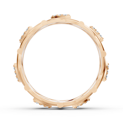 Modern rose gold ring with round diamonds in prong design