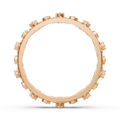Rosegold-Ring mit Runddiamanten im Prong- und Bezel-Design