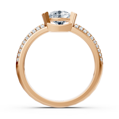 Modern solitaire diamond engagement ring in 14 carat rose gold
