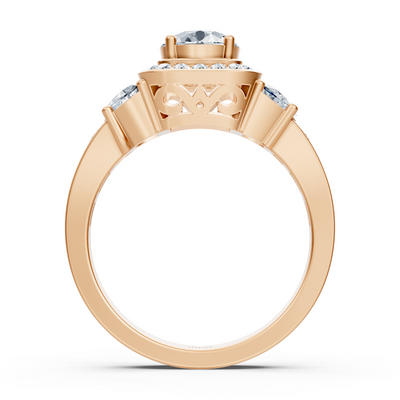 Diamond &amp; Ruby 3-Stone Engagement Ring in Rose Gold