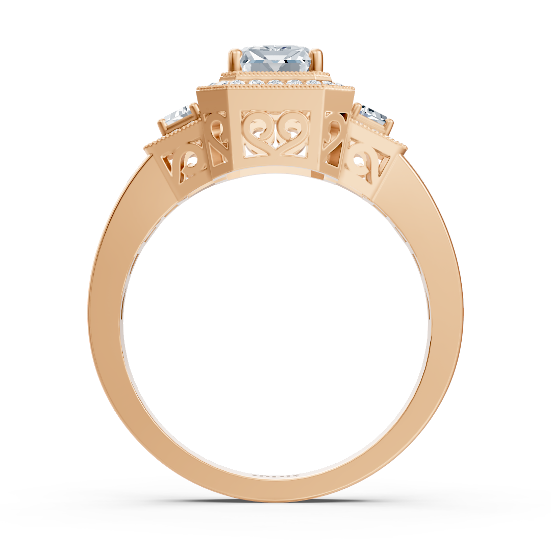 Diamant, Smaragd & Rubin Halo Verlobungsring aus Roségold