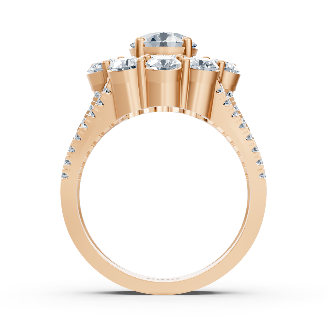 Roségoldener Halo-Ring mit Diamanten, Smaragden & Rubinen