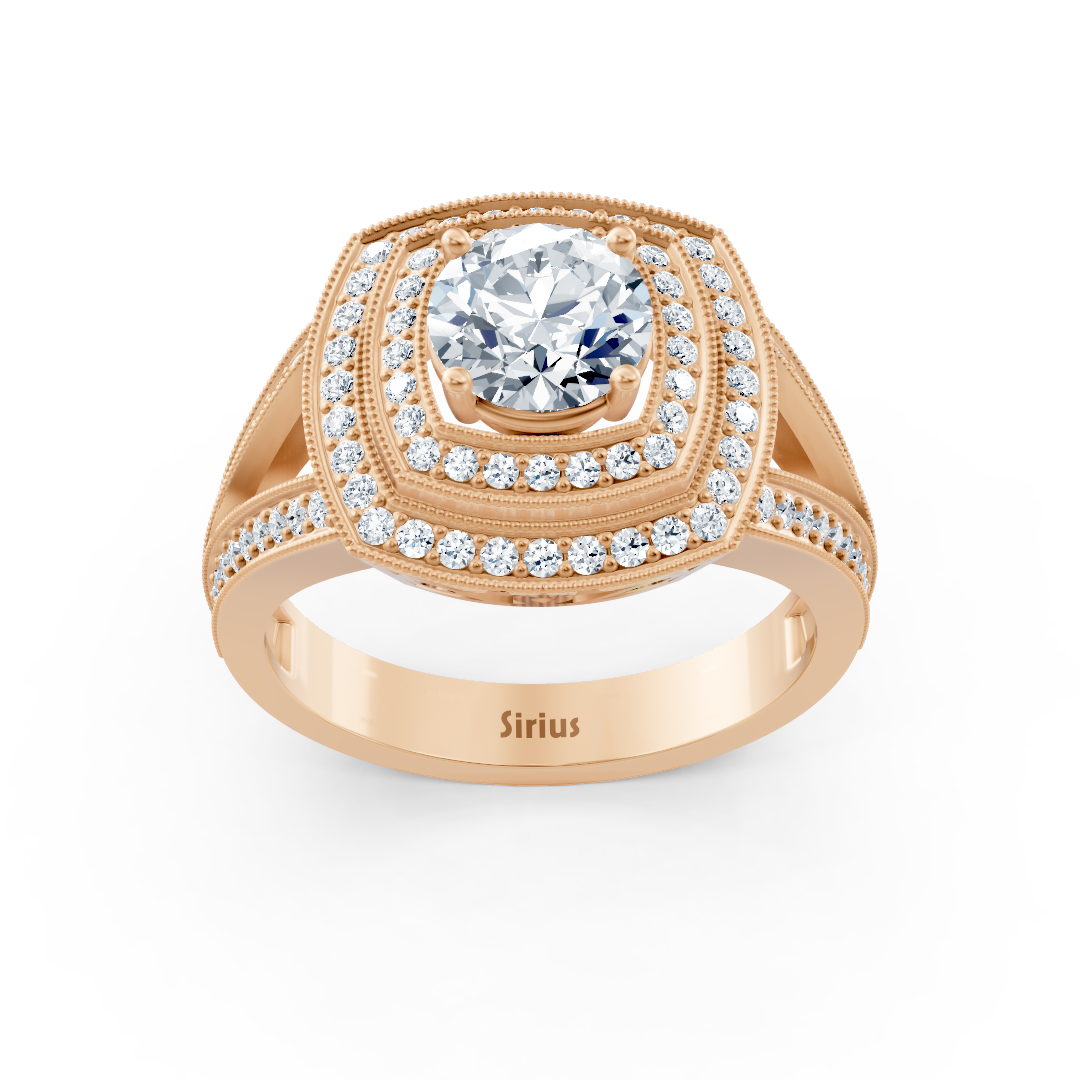 Roségoldener Quadratischer Halo Diamantring