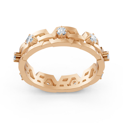 Geometric rose gold ring with diamonds
