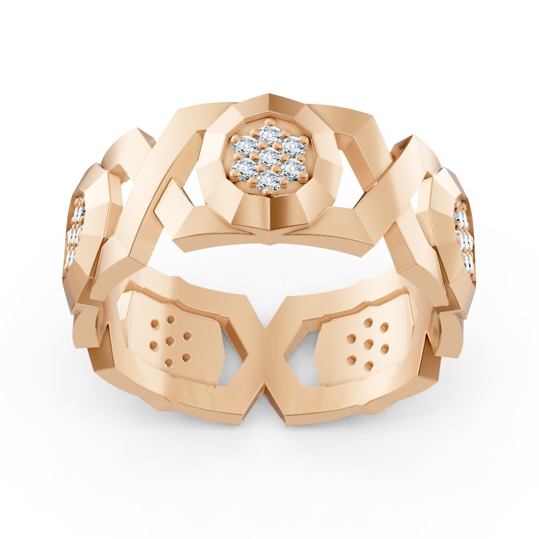 Exquisite Rose Gold Diamond Ring - Geometric Design