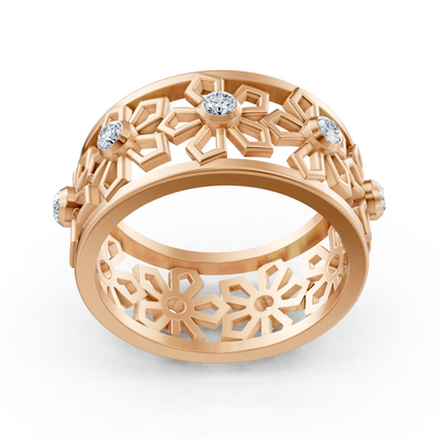 Rosegold-Diamantring mit Schneeflockenmotiv – 8 Diamanten