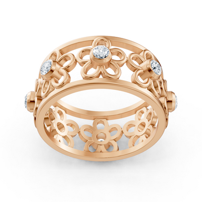 Filigree flower ring with diamonds in 14K rose gold
