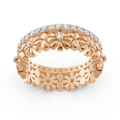 Zarter Blütenkranz Diamantring - 14K Rosegold, ca. 0.49 Karat
