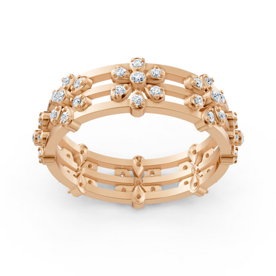 Radiant diamond ring "Sea of ​​Flowers" - 14K rose gold, 0.464 carat diamonds