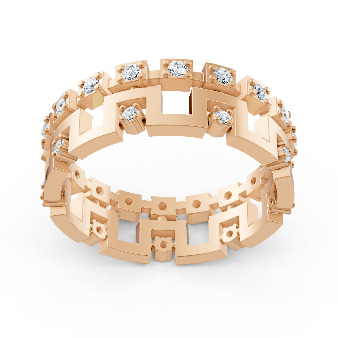 14 Karat Rosegold Diamant Geometrischer Ring - Ausdrucksstarker Damenring mit modernem Design