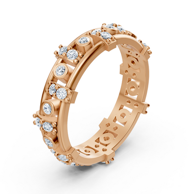14 carat rose gold diamond memoire ring - modern ladies' ring with bezel and prong setting