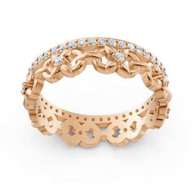 Rose gold diamond ring with chain pattern