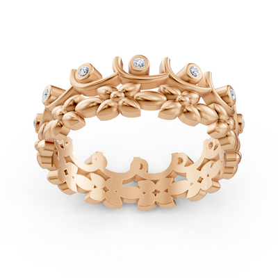 Rose gold diamond ring with floral vine pattern