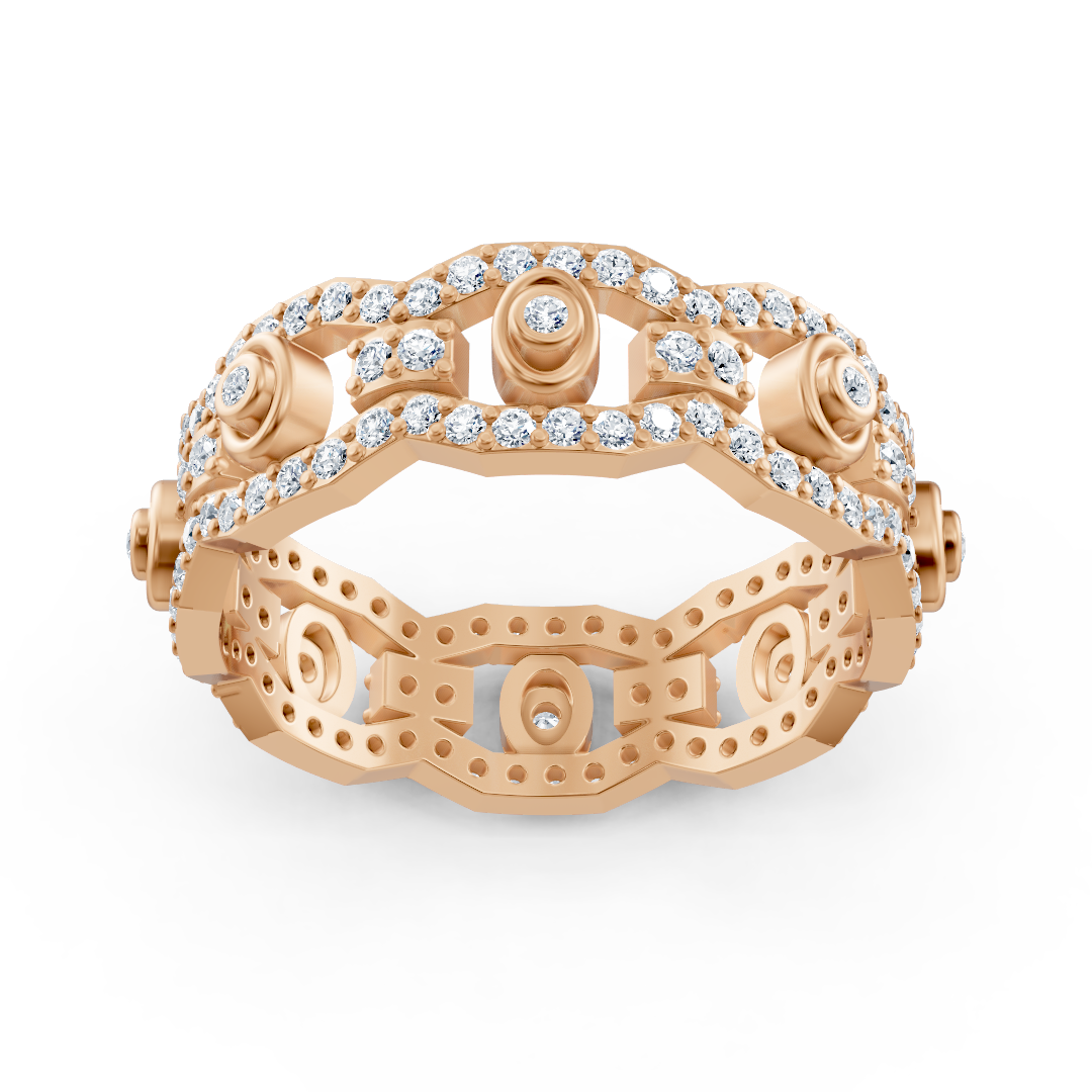 Rosegoldener Diamantring mit Ketten- und Kreisdesign