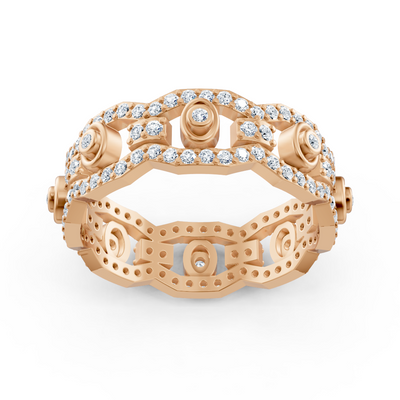 Rosegoldener Diamantring mit Ketten- und Kreisdesign