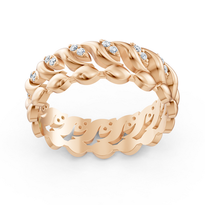 Delicate rose gold ring with diamonds in a heart-shaped design