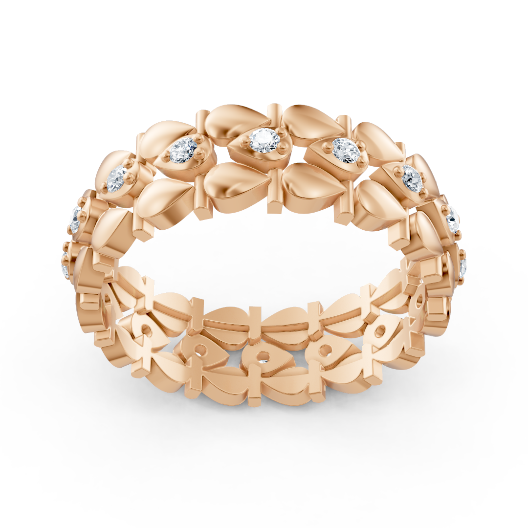 Eleganter Rosegold Ring mit Diamanten – Filigranes Blatt Design