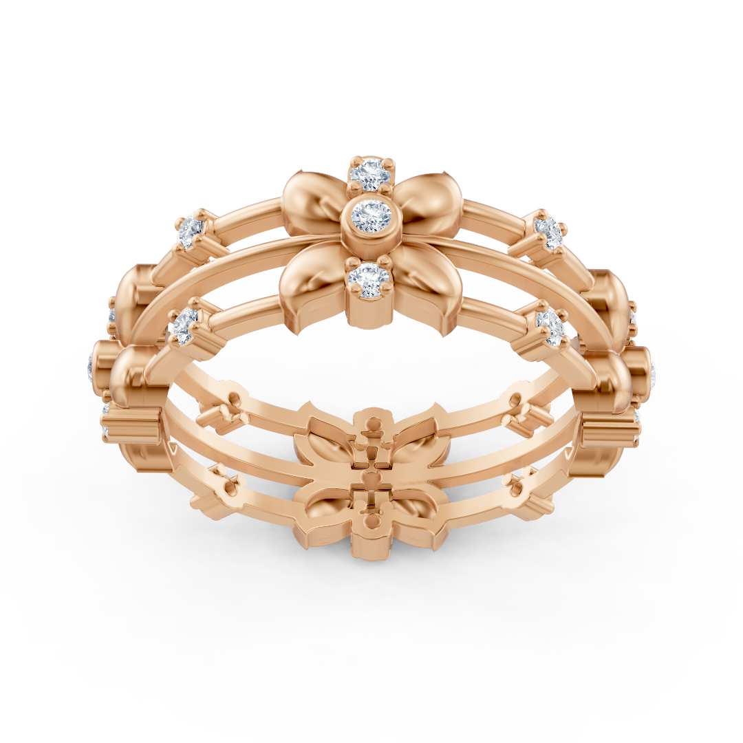 14 Karat Rosegold Pırlanta Floral Ring "Blütenkranz