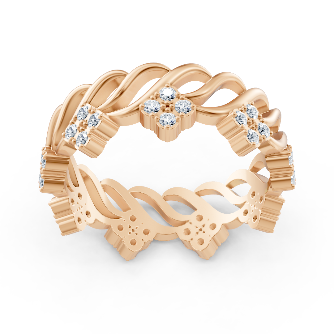 14 carat rose gold diamond band ring "Ice Flower"