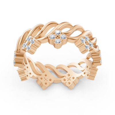 14 carat rose gold diamond band ring "Ice Flower"