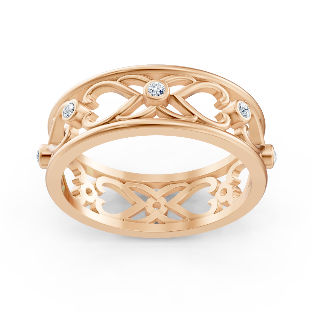 Elegant rose gold ring with round diamonds in bezel design