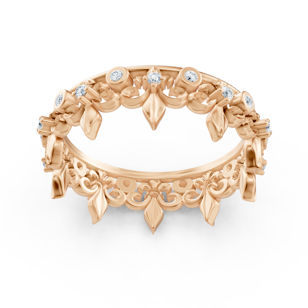 Rosegold-Ring mit Runddiamanten im Prong- und Bezel-Design