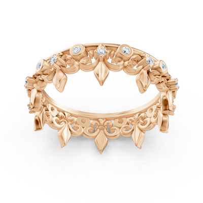 Rosegold-Ring mit Runddiamanten im Prong- und Bezel-Design