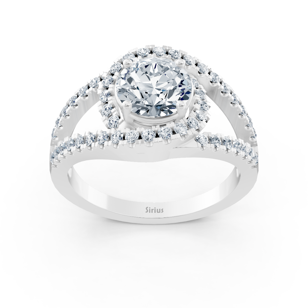 Weissgoldener Diamant-Halo-Verlobungsring