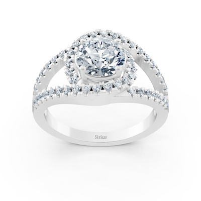 Weissgoldener Diamant-Halo-Verlobungsring