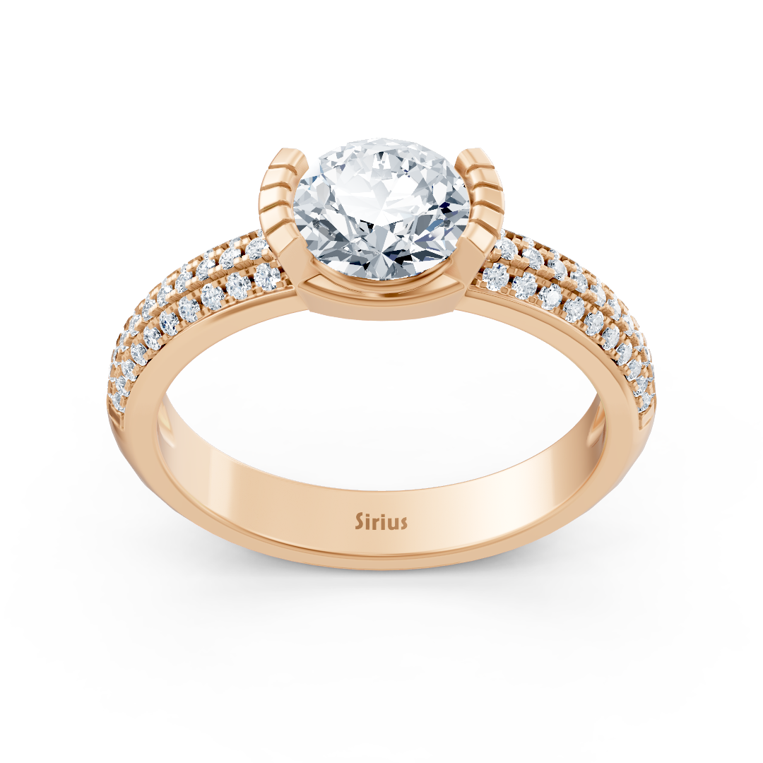 Modern solitaire diamond engagement ring in 14 carat rose gold