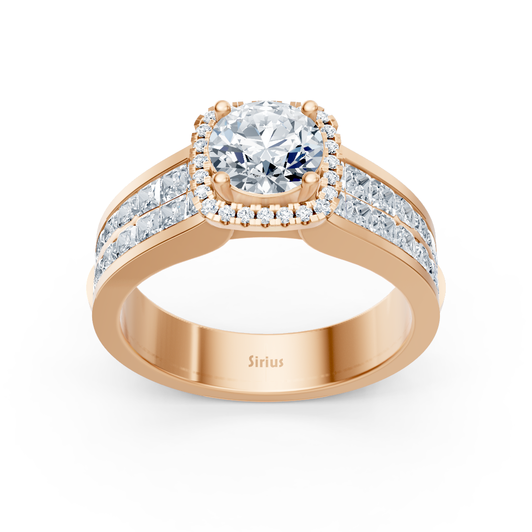 Extravagant diamond engagement ring with princess and brilliant cut in 14 carat rose gold