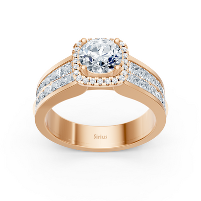 Extravagant diamond engagement ring with princess and brilliant cut in 14 carat rose gold