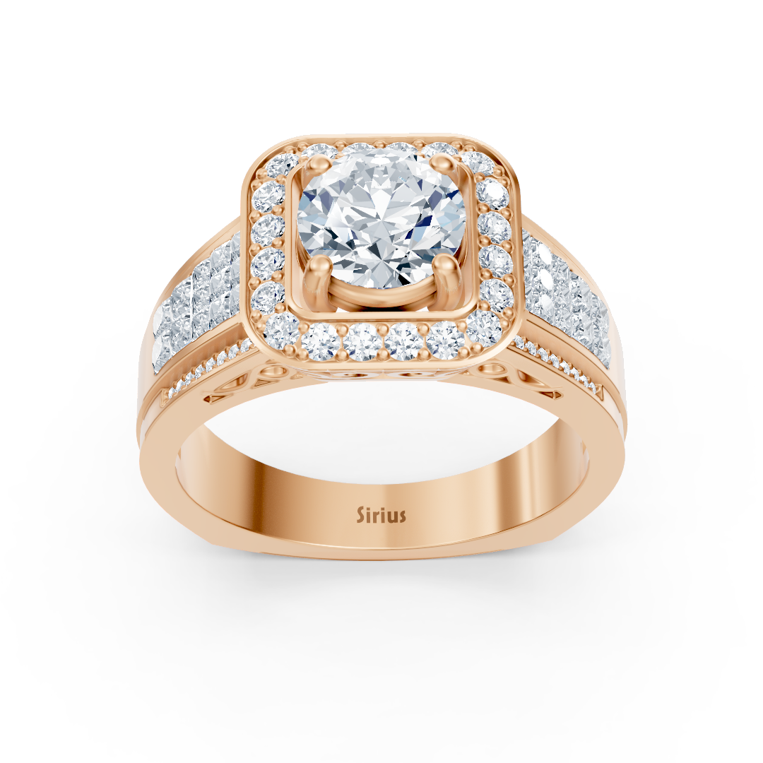 Funkelnder Diamant Verlobungsring mit Prinzess- und Brillantschliff aus 14 Karat Roségold