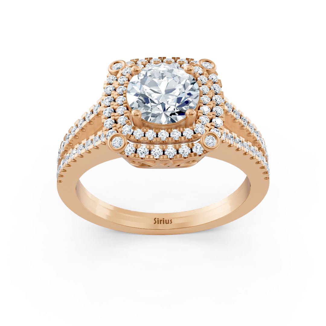 Roségold Doppel Halo Diamant Verlobungsring