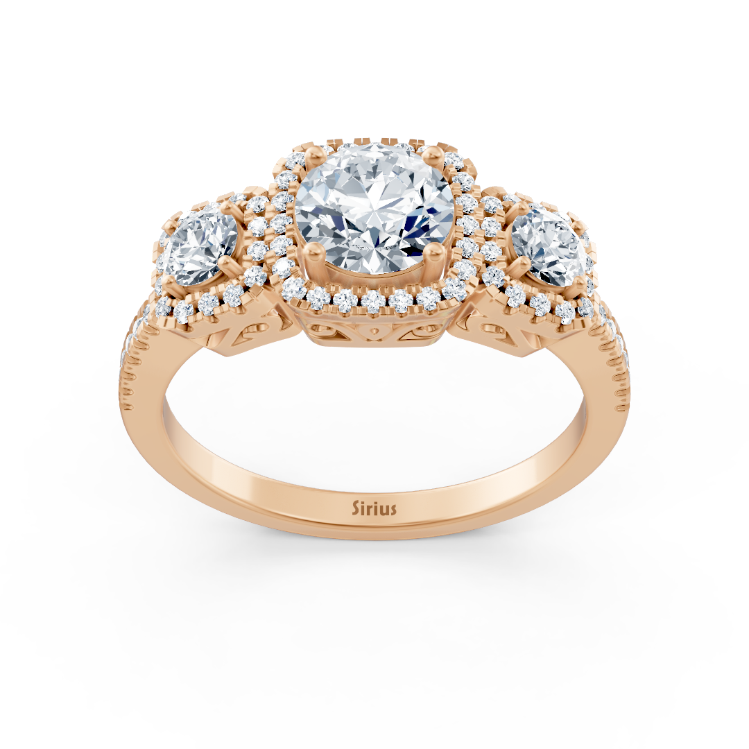 Diamant 3-Stein Verlobungsring aus Roségold