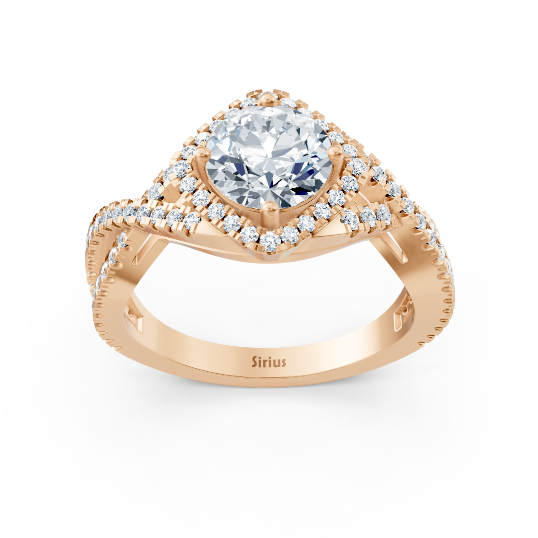 Diamond halo engagement ring in rose gold