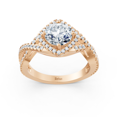 Diamond halo engagement ring in rose gold