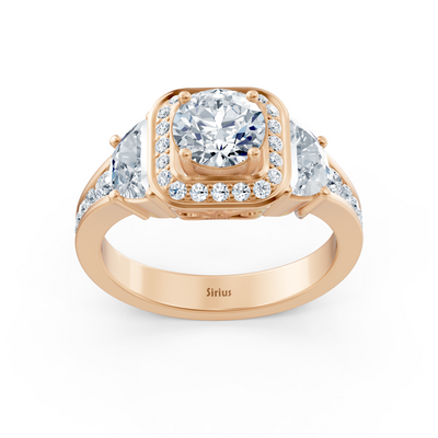 Diamond &amp; Ruby 3-Stone Engagement Ring in Rose Gold